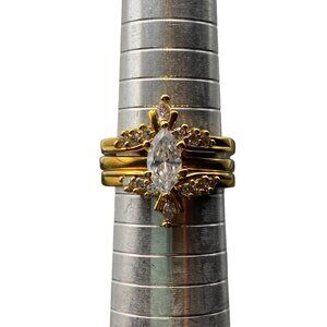 NWT NV Gold Tone 3 Pc Marquise CZ Bridal Ring Set Sz 10 Engagement Enhancers